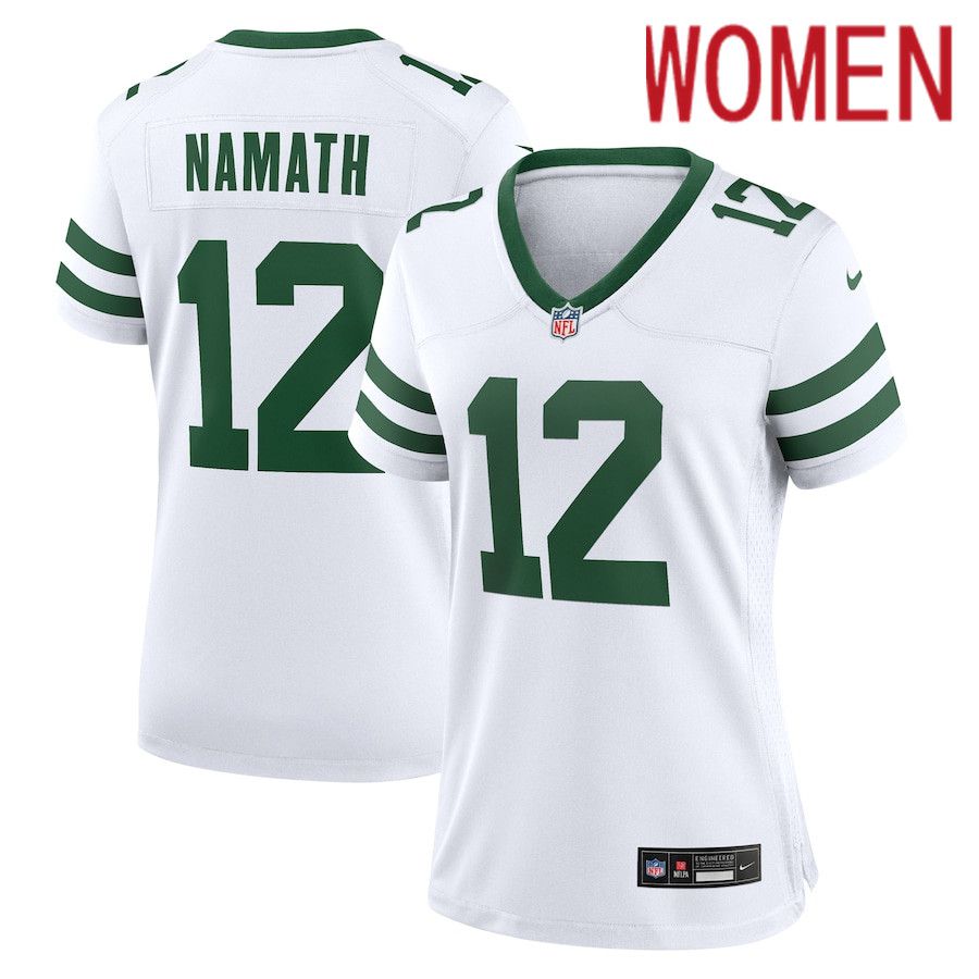 Women New York Jets #12 Joe Namath Nike White Legacy Retired Player Game NFL Jersey->->Women Jersey